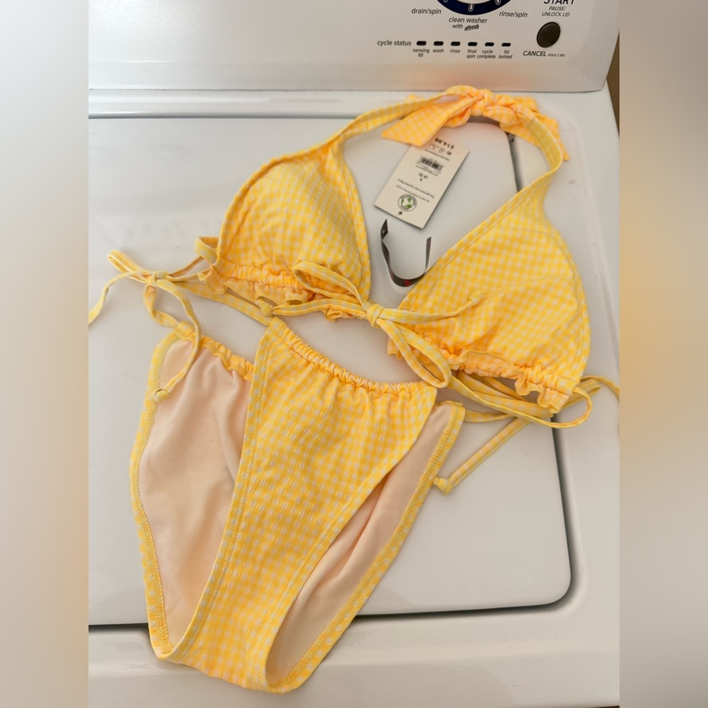 NWT Yellow Gingham Triangle Bikini Set